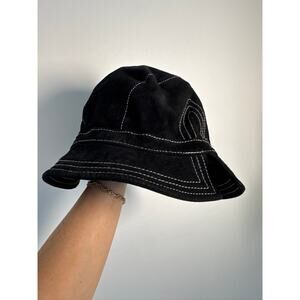 Nine West Vintage Y2K Suede Bucket Hat in Black, OS